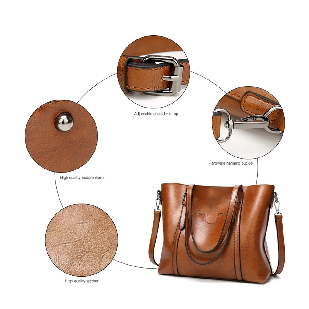 Womens shoulder bag wax leather handbag cross shaped bag retro handbag womens bag er handbag high-quality 241107