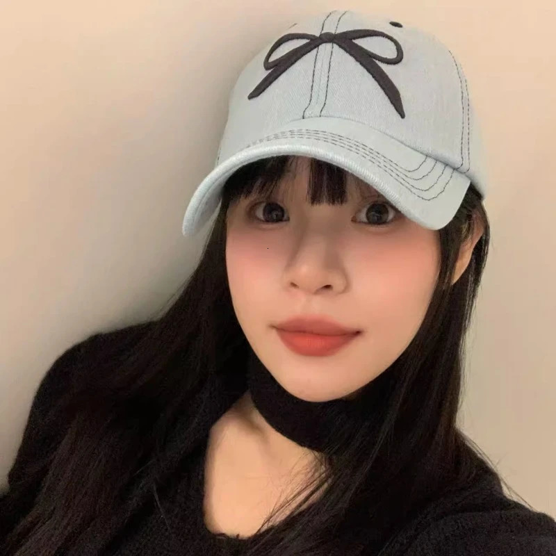 Korean Y2k Bow Embroidered Hat Suitable for Spring and Summer Travel Edition Fashionable Sweet and Beautiful Baseball Hat 241107
