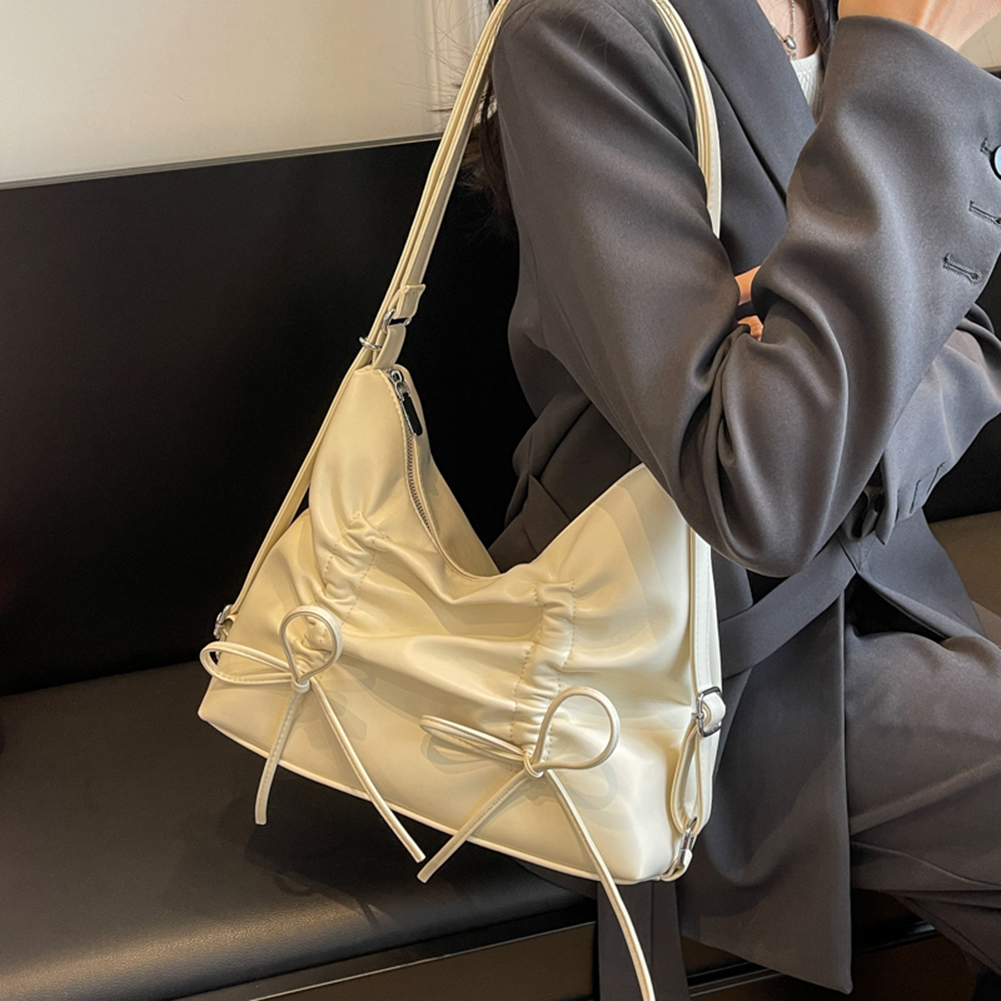 Women Fashion Crossbody Bag with Bow Daily Tote Handbag Adjustable Strap Solid Color Backpack Female Dating Bag