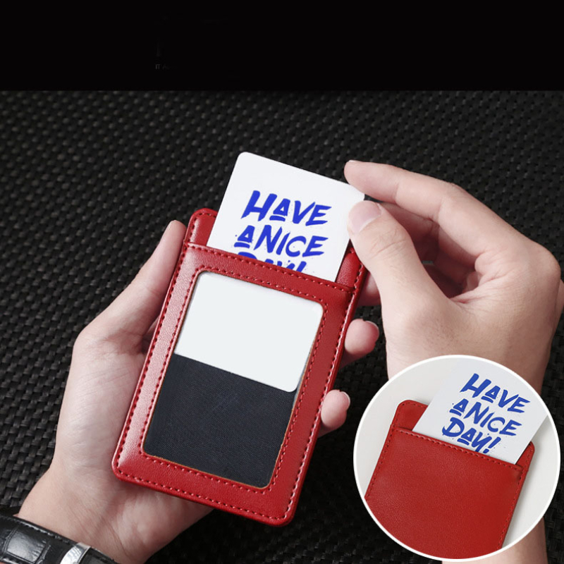 Employee's Pass Access Bus Card Cover Case Badge Sleeve Holder Bag Leather ID Name Badge Holder Credit Card Bag with Lanyard