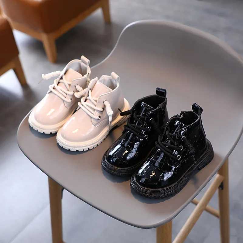 Children Ankle Boots 2023 Autumn Boys Patent Leather Shoes British Sle Retro Girls Shoes Fashion Toddler Non-slip Snow BootsXJ241206