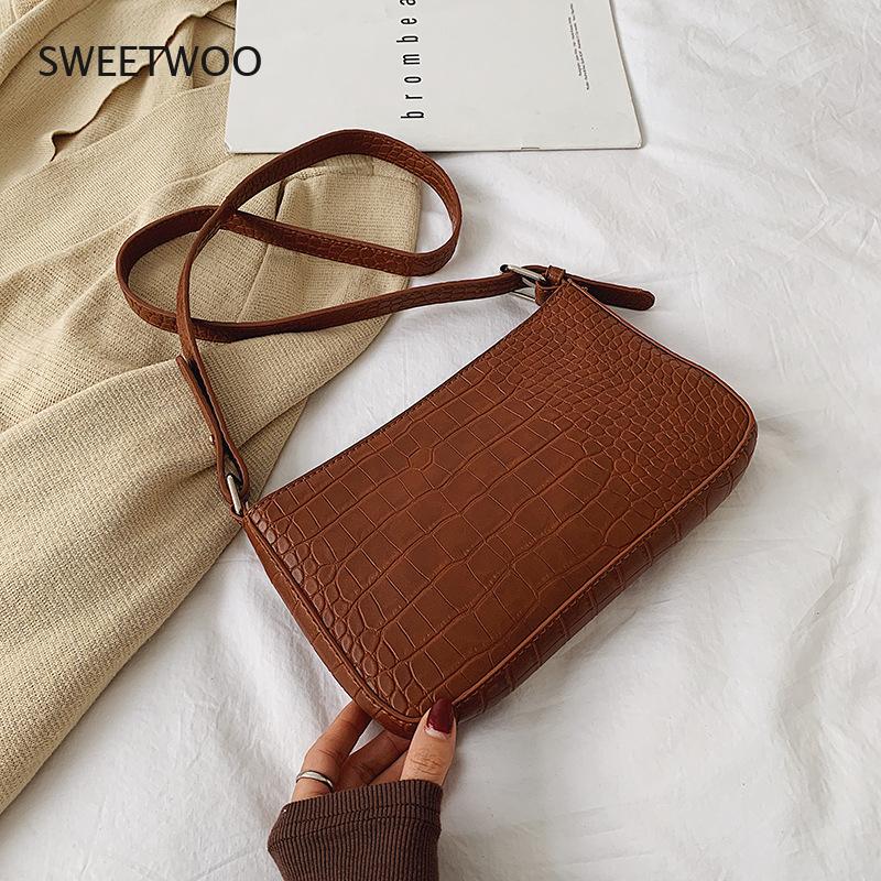 Bolsos de mensajero con patrón de cocodrilo Retro para mujer, bandoleras de piel sintética con solapa, bolsos cruzados sólidos informales para mujer