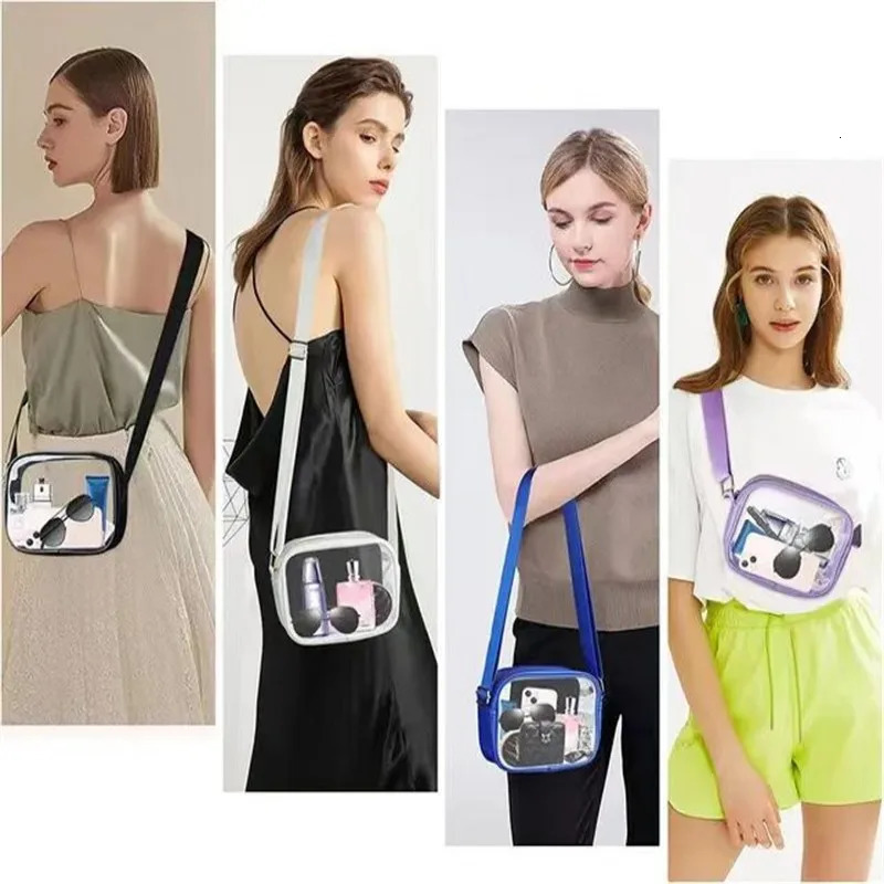 Transparent PVC cross shaped bag fashionable casual waterproof womens shoulder bag simple phone key bag square bag 241106
