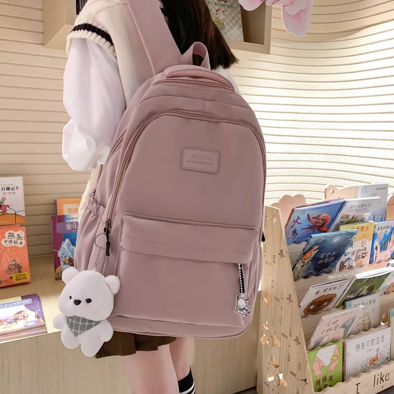 Waterproof Solid Color Nylon Women Backpack School Bag For Teenagers Girls Travel Backbag Students Bag Kawaii Bookbag Mochilas