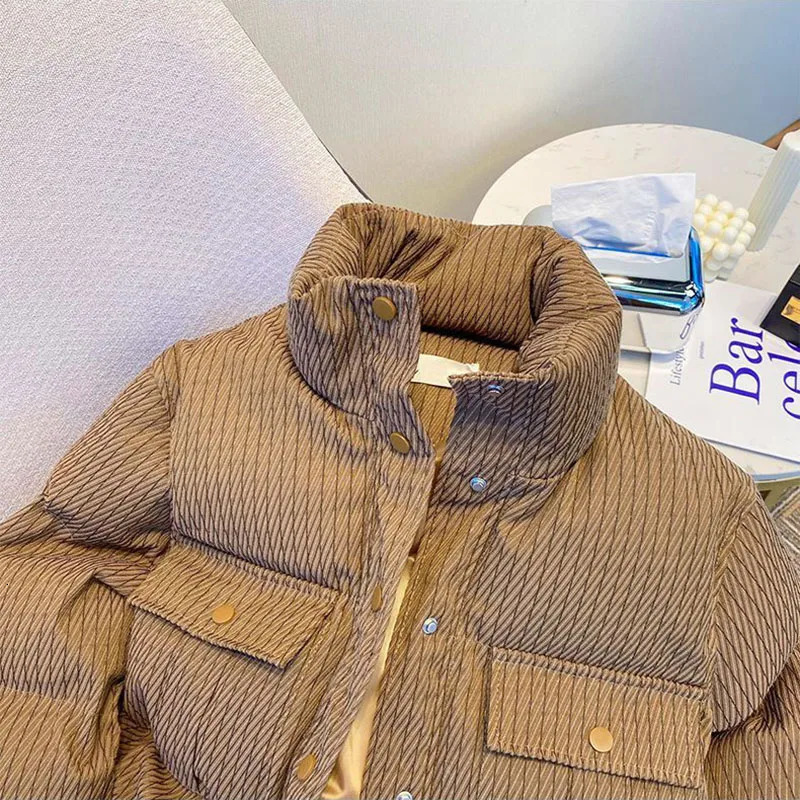 Winter Warm Brown Crop Parka Jacket Womens Fashion Korean Solid Chic Thick Inflatable Jacket Loose Street Clothing Full Match Jacket 241107