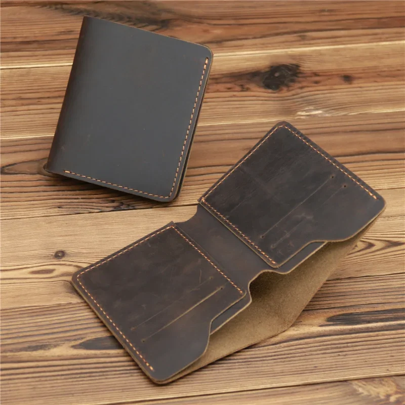 Simple Mad Horse Leather Men's Bag, Real Cow Leather Card Bag, Simple Retro ID Card, Driver's License Zero Mens Wallet
