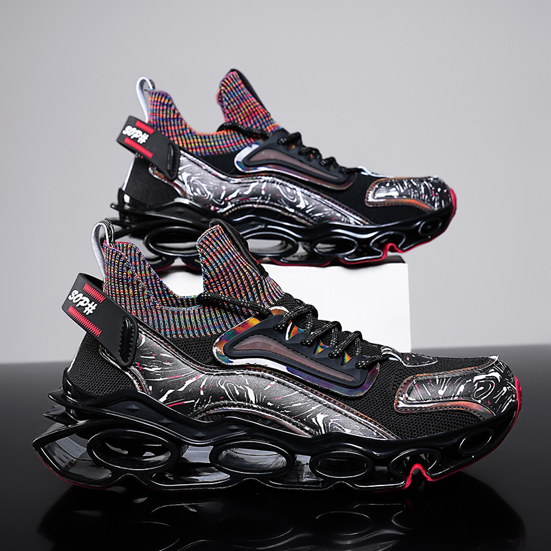 Men's Sports Shoes: Breathable Mesh Fly Woven Comfort Running Sneakers, Black/Beige/White, 2024 New 835e