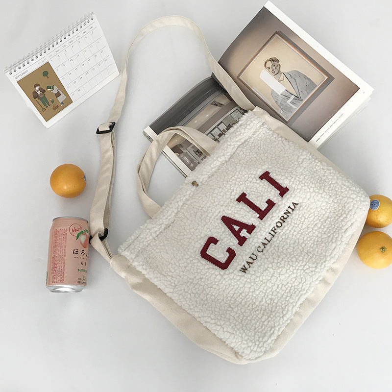 Women Canvas Shoulder Bag Large Capacity California Embroidery Crossbody Messenger Bag Simple Cloth Purse Handbag Tote For Girls