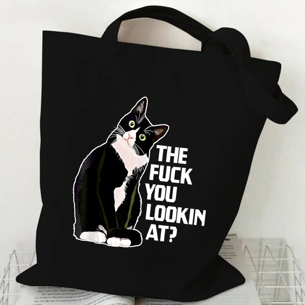New Cat Series Women Tote Bags Cute Cow Cat Print Canvas Eco Handbag High Capacity Harajuku Fashion Cat Lovers Teen Shoulder Bag