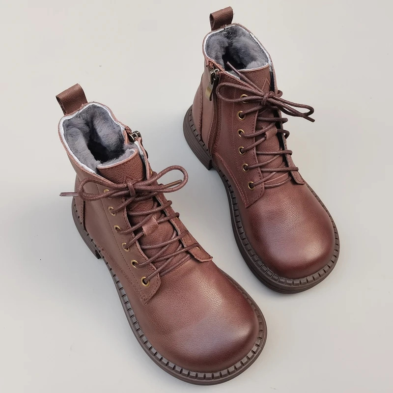 Careaymade-100% Genuine Leather Wide Version Casual Women Big Size Short Boots,Men's Pure Handmade Single Warm Wool Boots