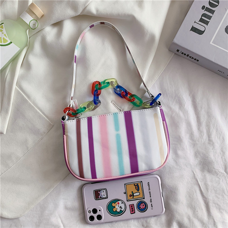 Bag Female 2021 New Korean Version of Fashion Hit Color Plaid Simple Girl Chain Portable Messenger Shoulder Underarm Bag