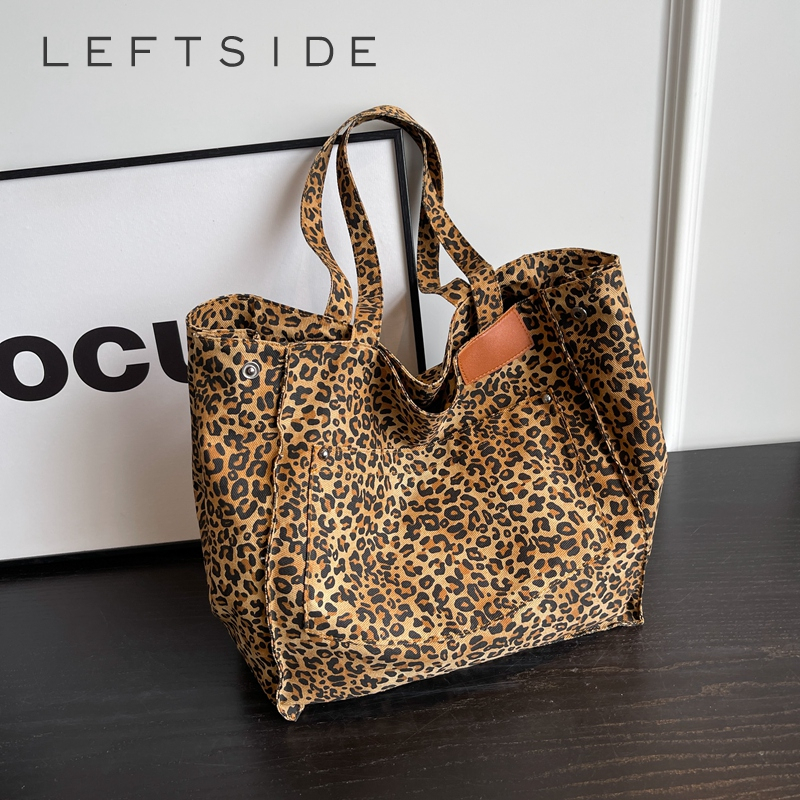 LEFTSIDE Leopard Design 2023 Korean Fashion Shopper Big Shopping Bags for Women Handbag Lady Shoulder Bag Large Capacity Bag