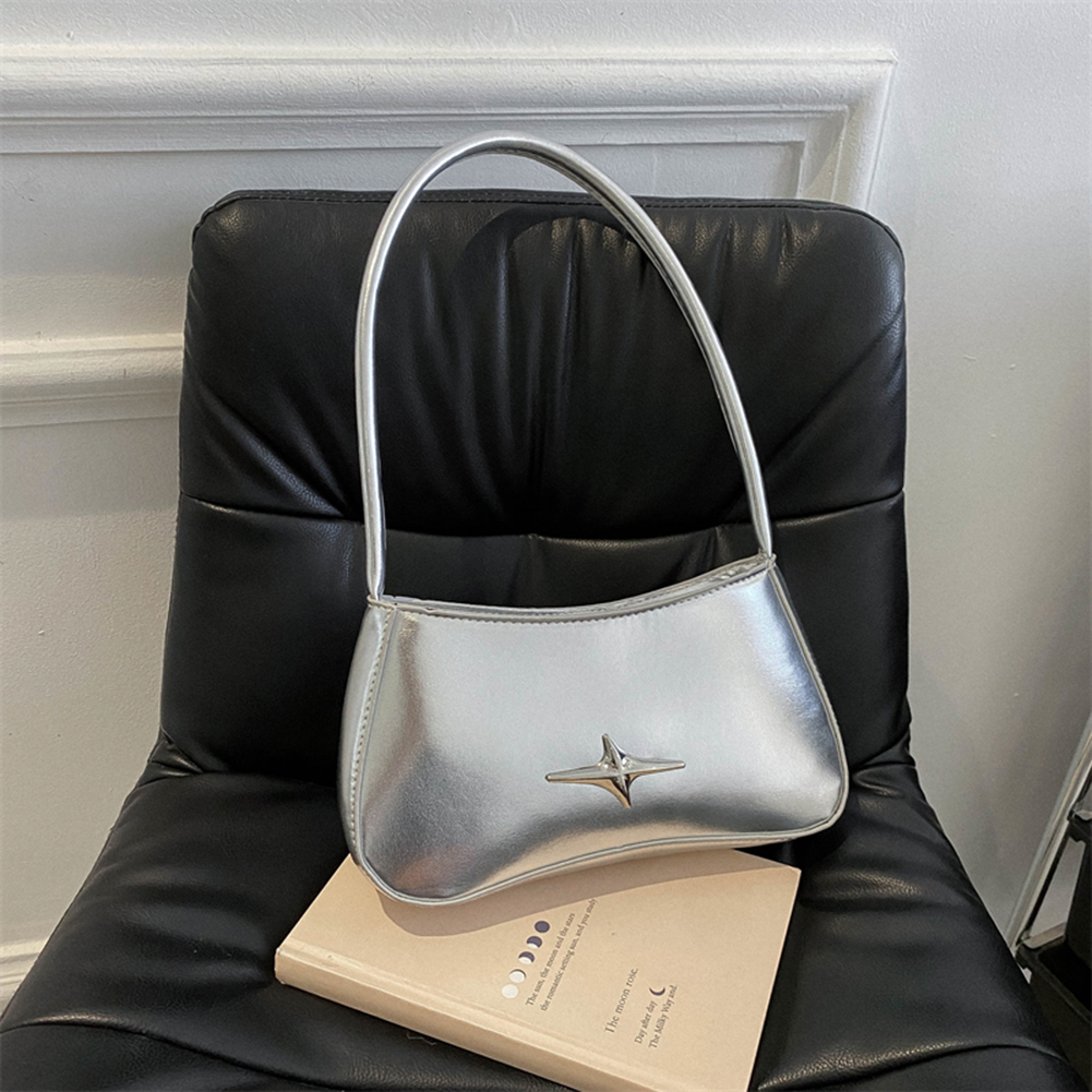Women Fashion Underarm Bag Star Zippers Shoulder Bag Solid Casual Handbags