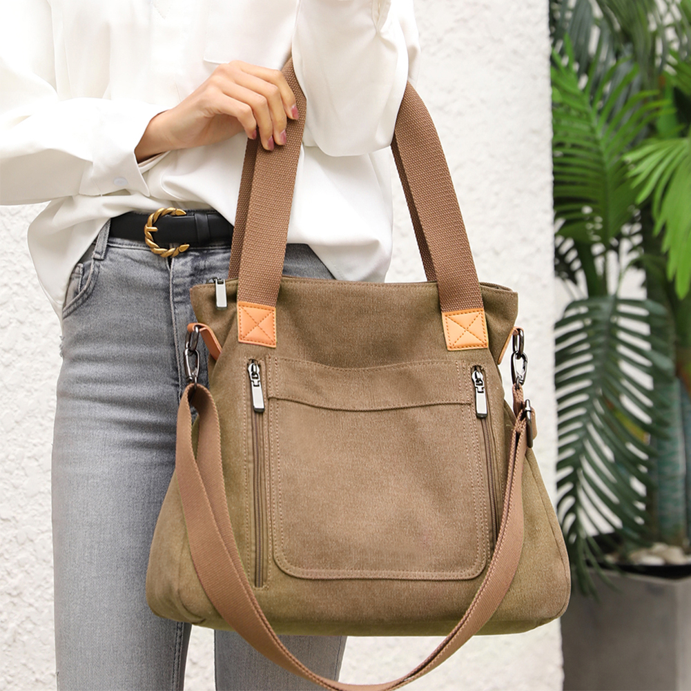Women Retro Crossbody Bag Large Capacity Canvas Vintage Shoulder Bag Adjustable Strap Casual Tote Handbag Female Shopping Bag