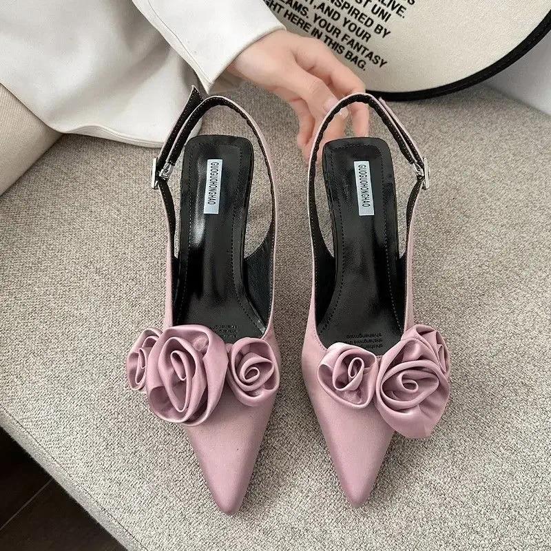 Casual Shoes Womens Spring Autumn 2024 Style French Pointed Flat Sandals High Heel Socialite Single Shoe Rubber Upper