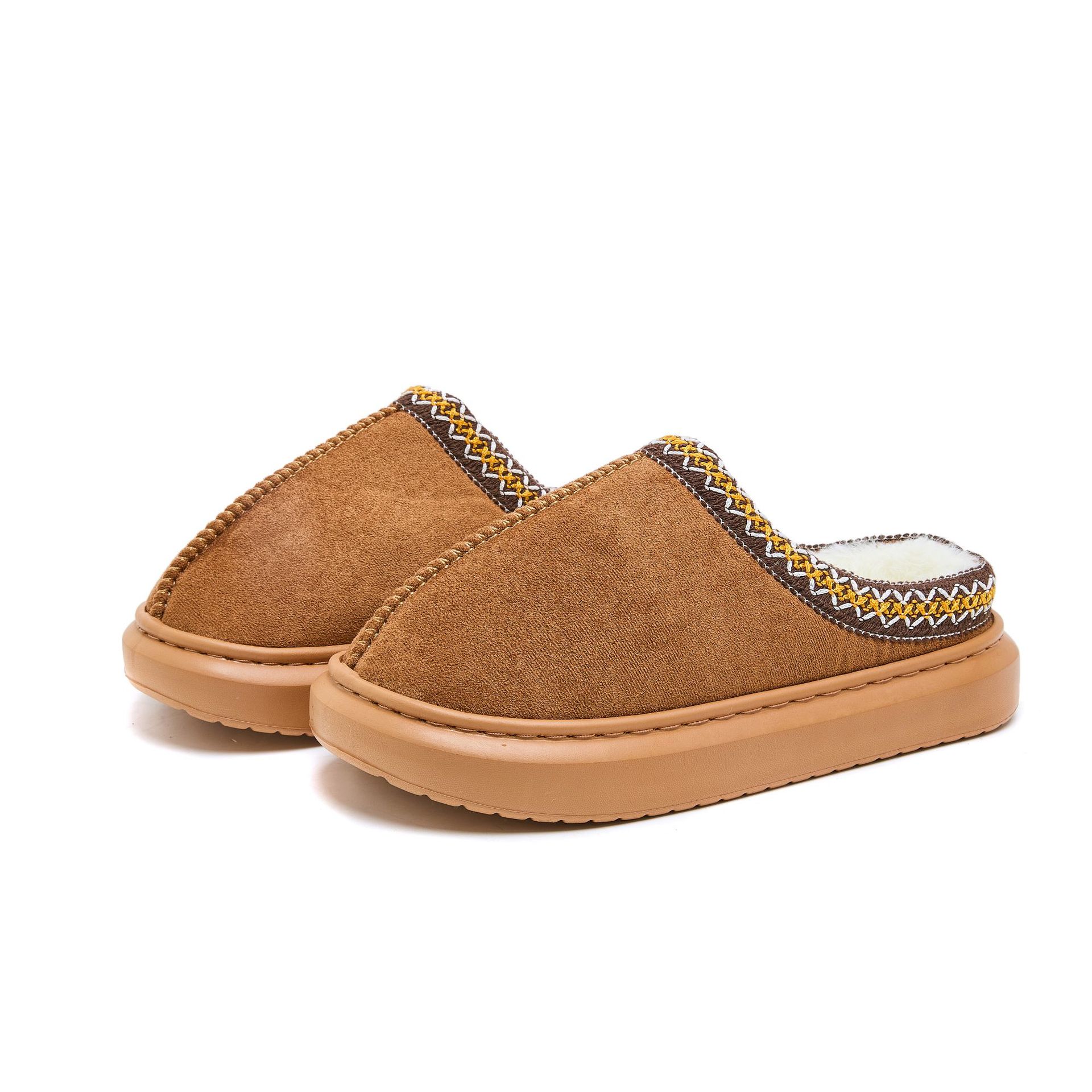 Winter Couple Thick Bottom Home Ethnic Style Warm Cotton Slippers with Velvet.