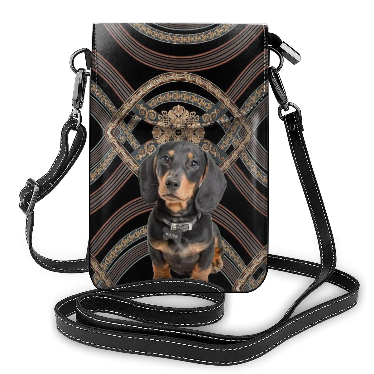 European Style Small Messenger Bag Women Dachshund Dog Print Mobile Phone Bag Lady Leather Shoulder Handbag Versatile Purse
