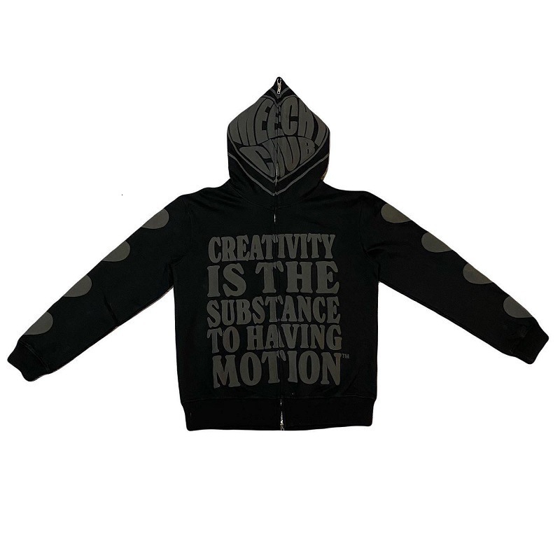 New Designer Street Trend Y2K Gothic Punk Hip Hop Fashion Zipper Digital Printed Hoodie Released Trendy T-shirt