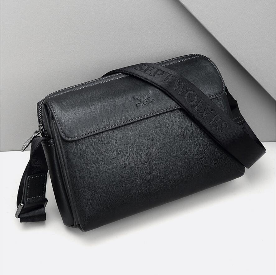 Septwolves Men Genuine Leather Shoulder Bag Crossbody vertical bag soft leather leisure first layer leather male backpack