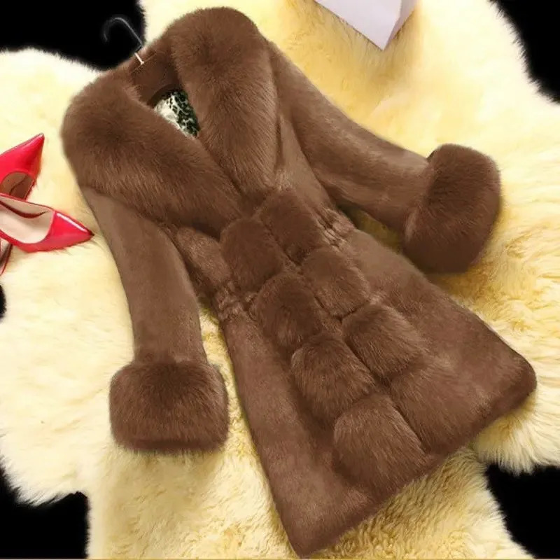 Retro Autumn/Winter Womens Medium length Wool Coat Artificial Fur Fox Fur Collar Mink Coat Thick Elegant 408 241107
