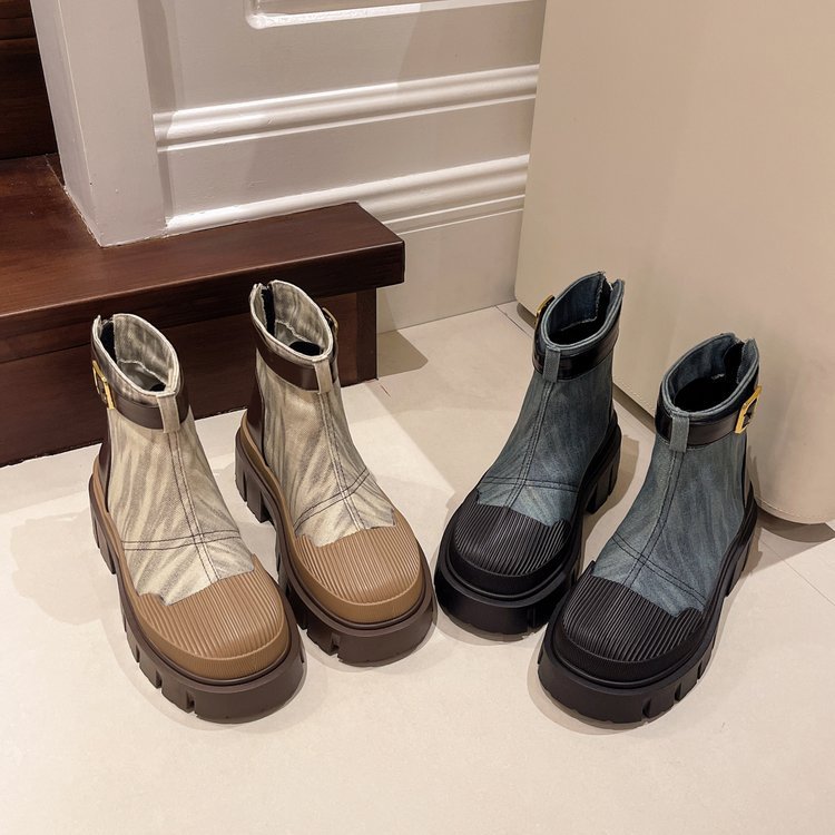 Women's Fashion Boots:British Style Trendy Thick Sole Martin Boots Outdoor Wear Winter Warm,Black/Beige,fashion