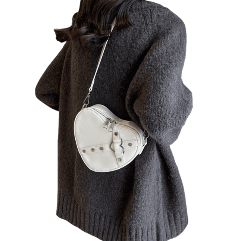 Elegant Crossbody Bag with Trendy Heart Shaped Studs PU Leather Shoulder Bags