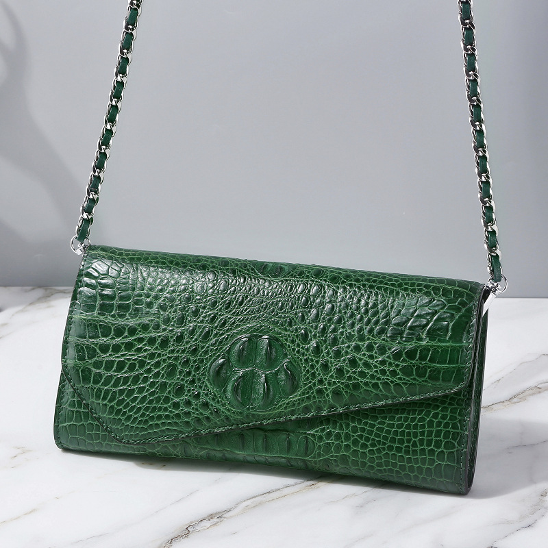 Authentic Crocodile Skin Women's Envelop Purse Genuine Real Alligator Leather Lady Phone Clutch Bag Female Cross Shoulder Bag