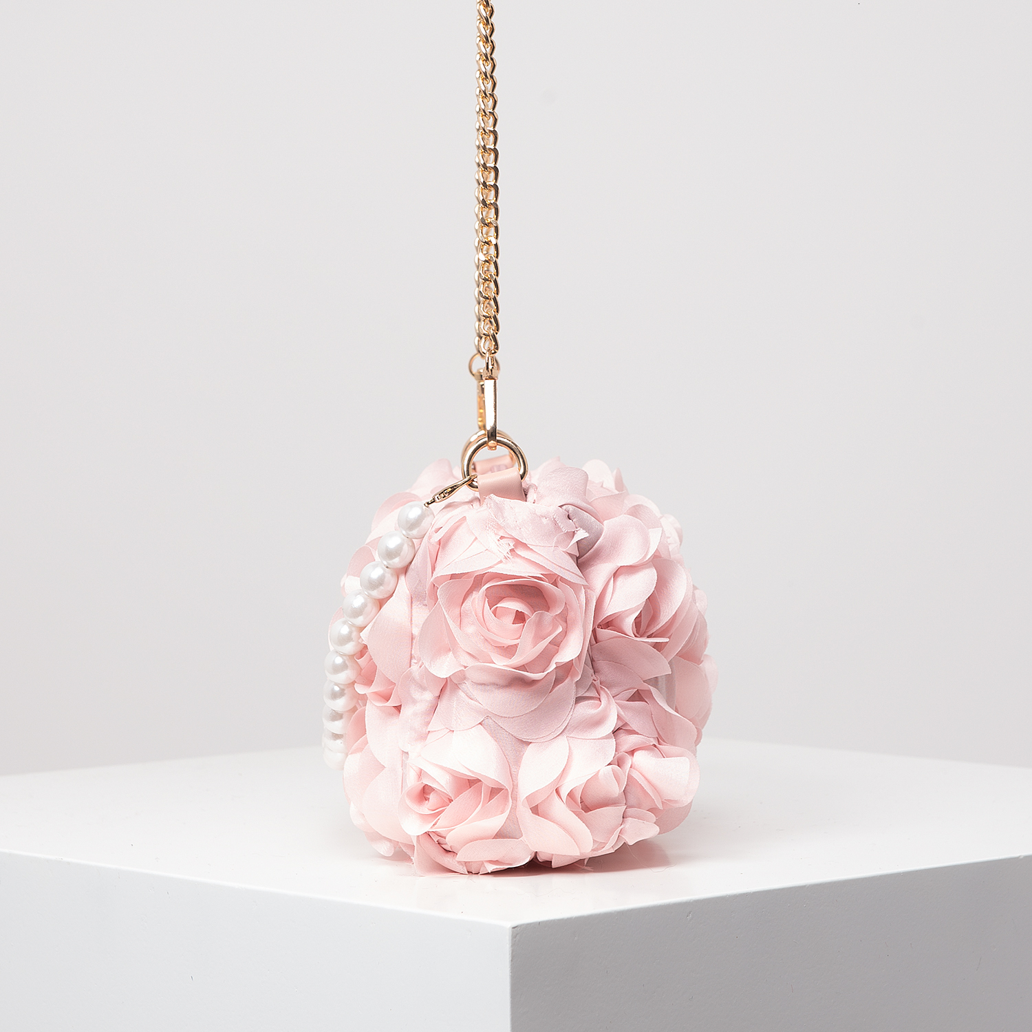 Elegant Rose Banquet Fake Pearl Handbag Metal Chain Designer Crossbody Bridal Bag