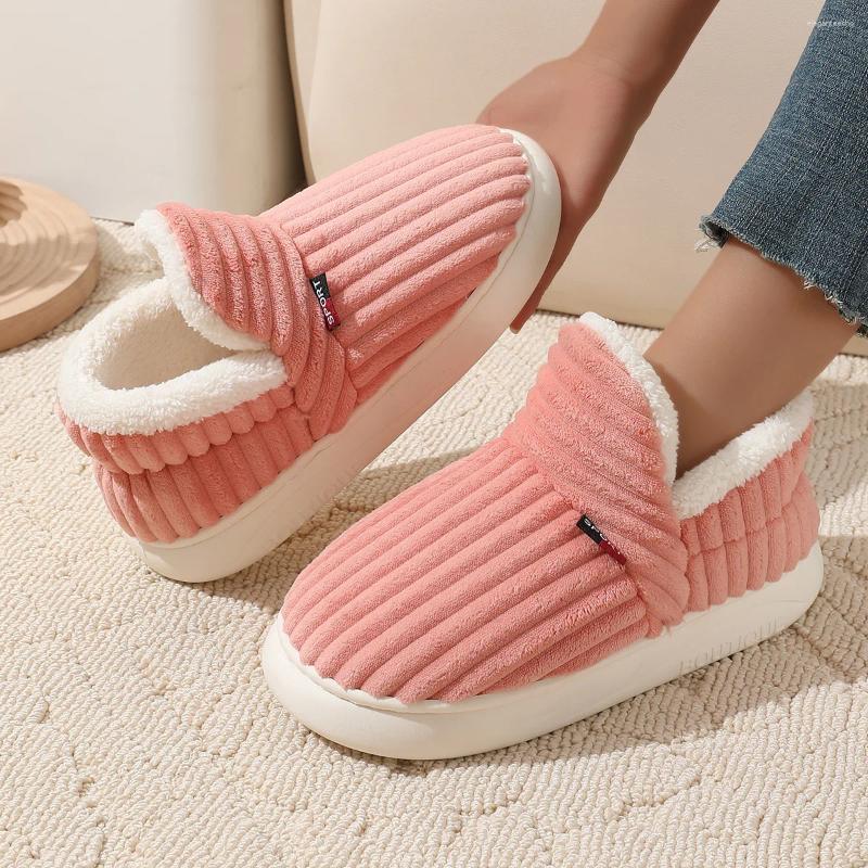 Slippers Fashion Men Winter Warm Plush Slipers Thick Sole Non Slip Casual Cotton Shoes Couple Corduroy Soft Indoor Home