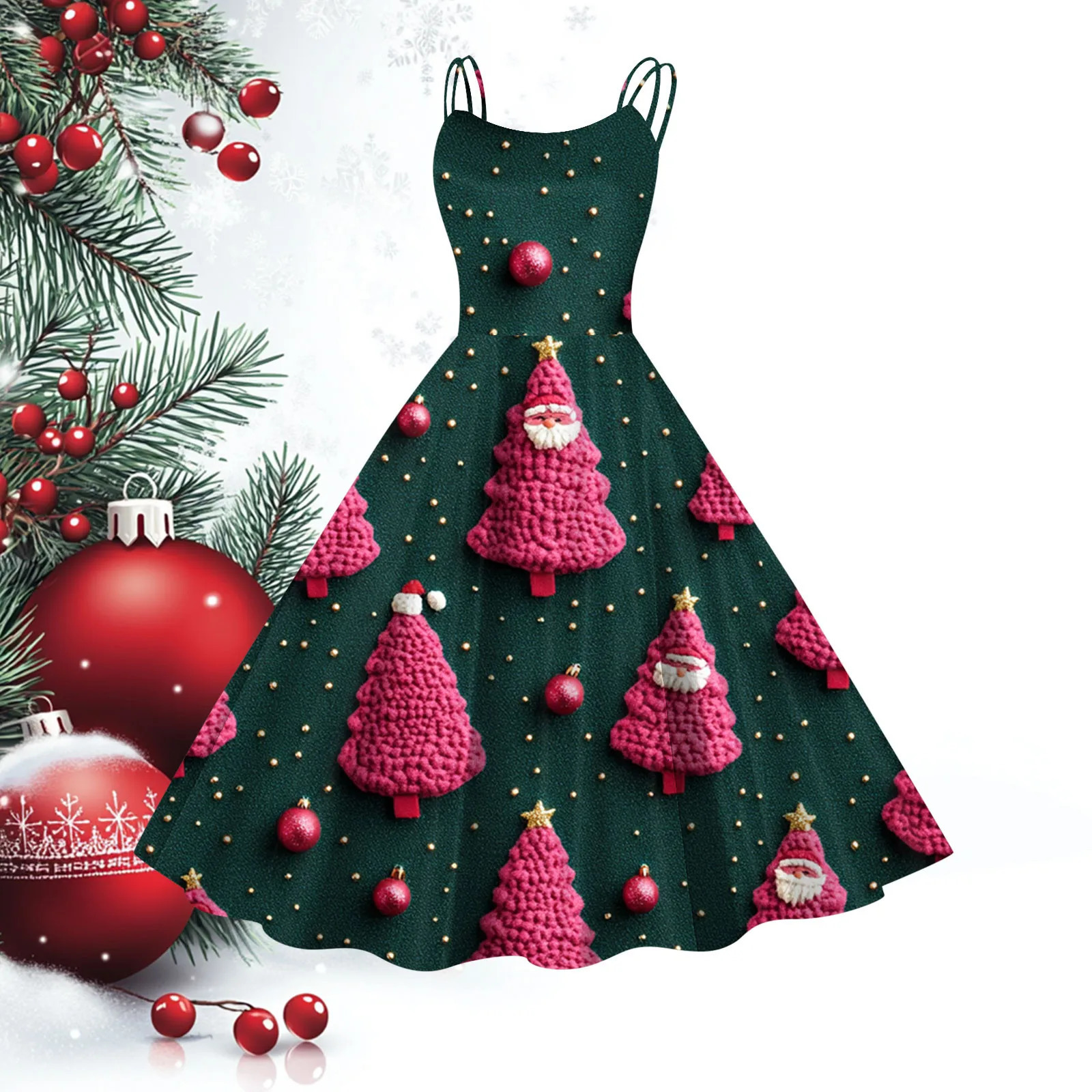 Christmas Cosplay Costumes Santa Claus Print Party Prom Dress for Women Sexy Straps Holiday Party Cocktail Evening Dresses Robe 241107