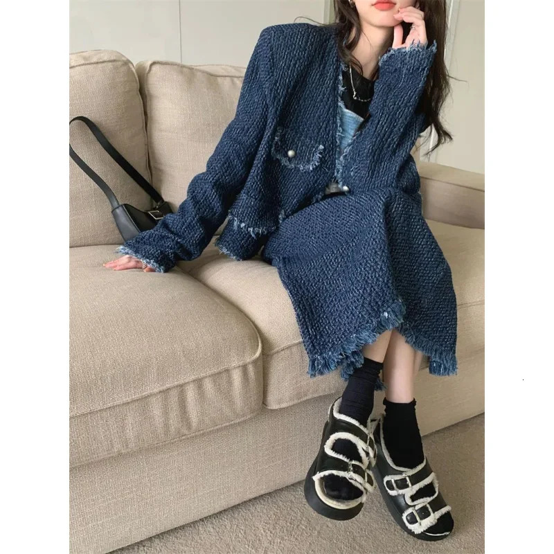 Insozkdg Korean Spring Autumn Suit Femininity Edge Denim Jacket Skirt Casual Fashion Two-piece Set Women High Street 241107