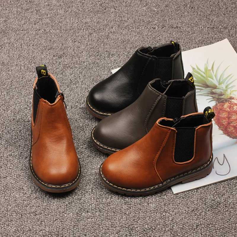 Fashion Boy Girl Short Boots Non-Slip British Sle Boots Childrens Side Zipper Design Single Boots Leather Boots Anti-skidXJ241206