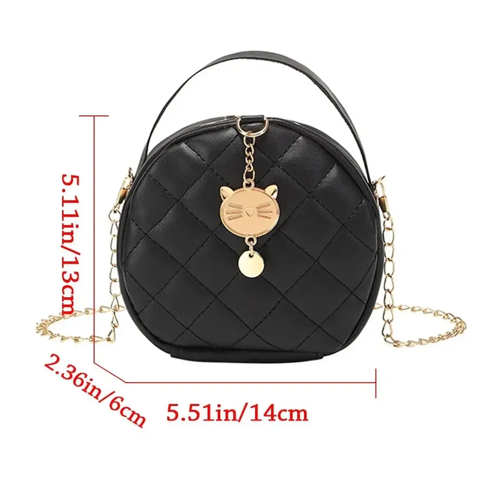 Fashion Lingge Crossbody Small Round Bag New Handbag Womens Cute Cat Decoration Female Single Shoulder Messenger Bag