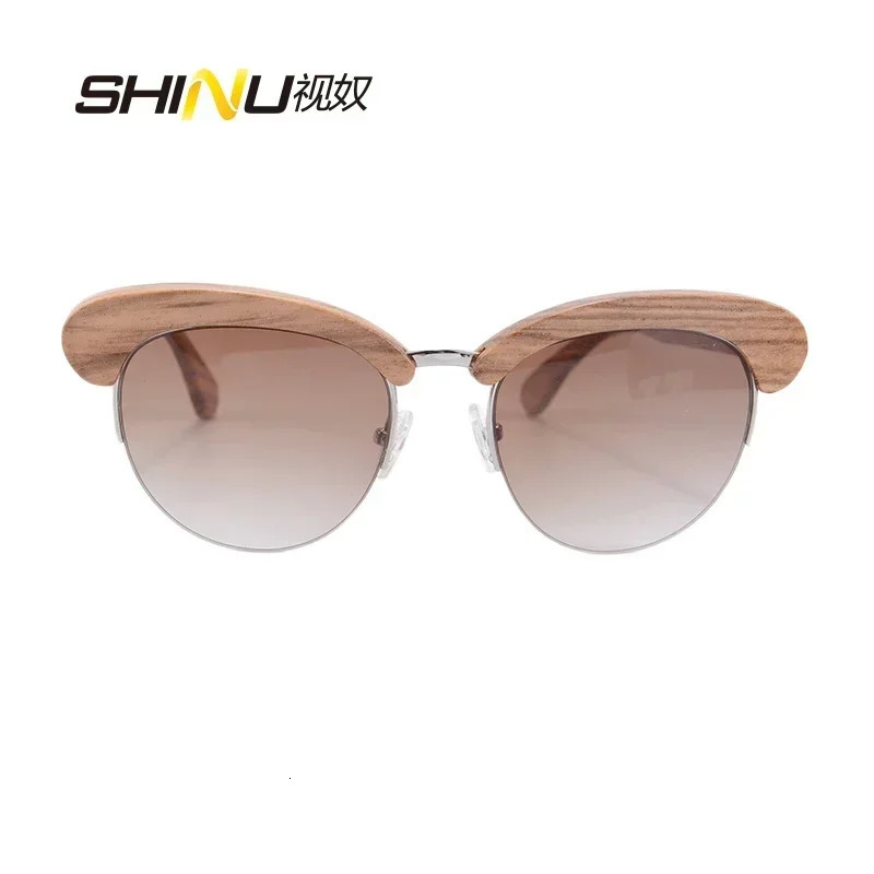 Shinu Brnad Half Wooden Frame Sunglasses Womens Fashion Glasses UV400 Mirror Glasses CR39 Resin Lens Ochiali Leather Sole 6097 241106
