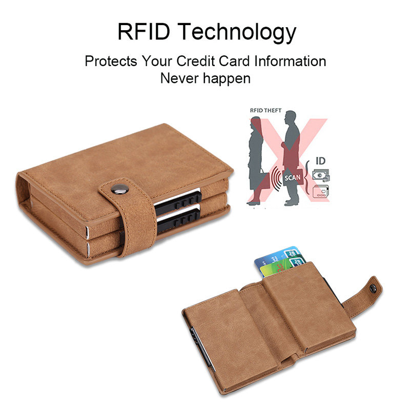 Rfid Blocking Double Credit Card Holder 10 Cards Case Big Men Carbon Fiber Cardholder Aluminium Metal Leather Minimalist Wallet