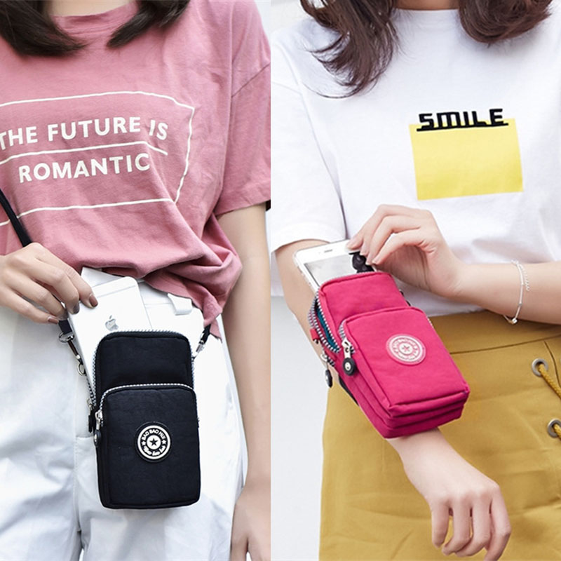 Women Waterproof Small Shoulder Bag Nylon Mobile Phone Bags Mini Messenger Purse Wallet Three Layer CrossBody Zipper Handbag