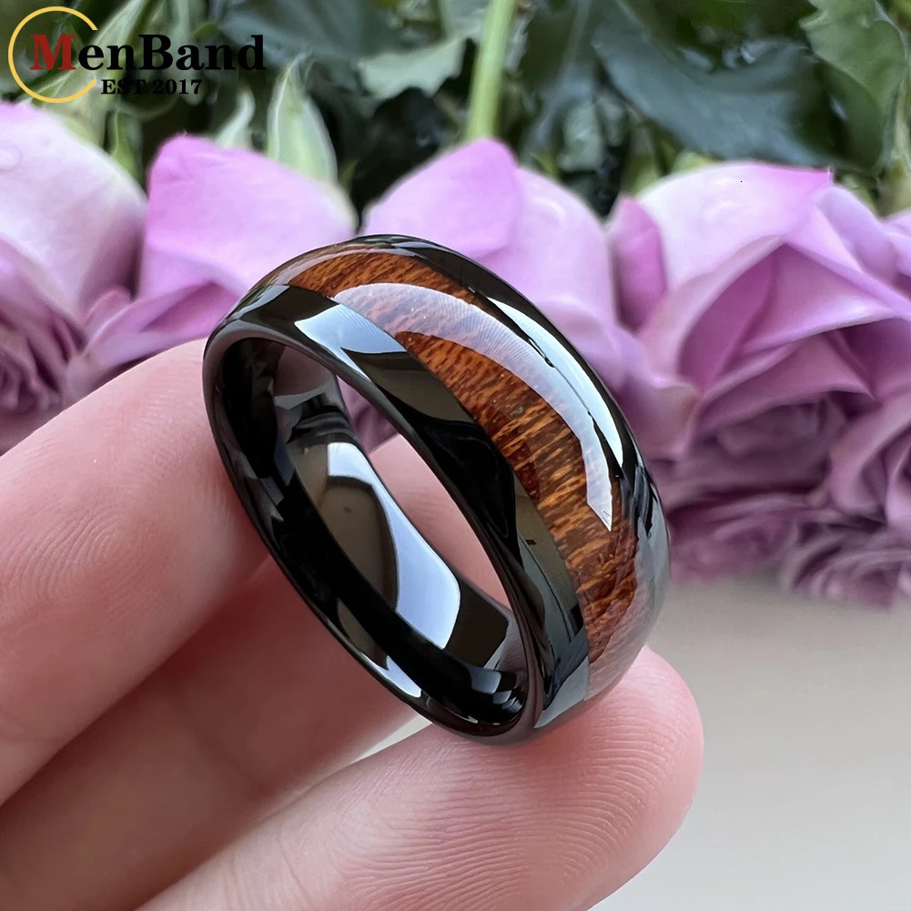 MenBand Jewelry Fashion 6/8MM Tungsten Carbide Wedding Ring with Redwood Inlaid Dome Polishing Comfortable Fit 241106