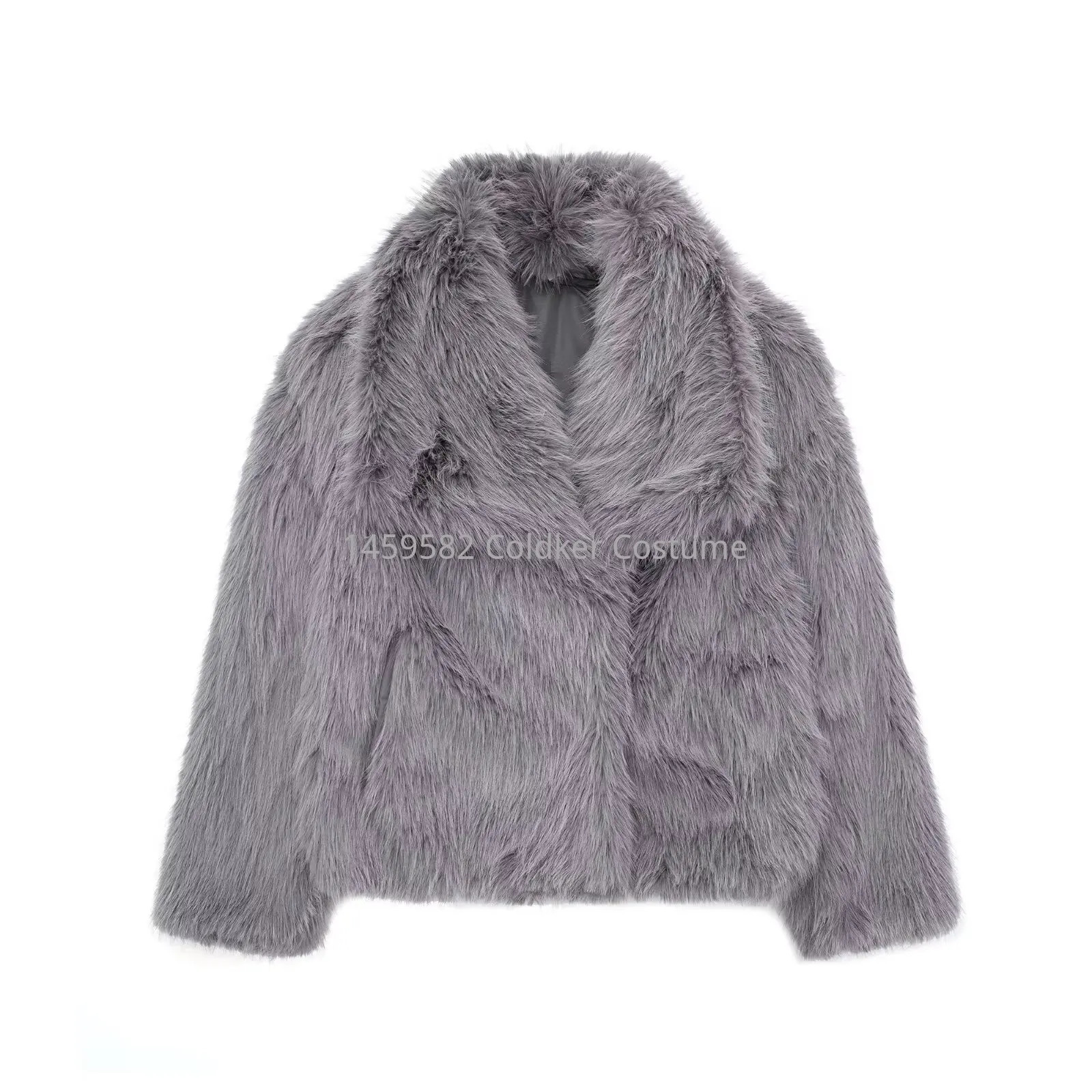 Womens fashionable cut synthetic fur leather jacket long sleeved front snap button womens jacket fashionable lapel thick warm jacket 241107