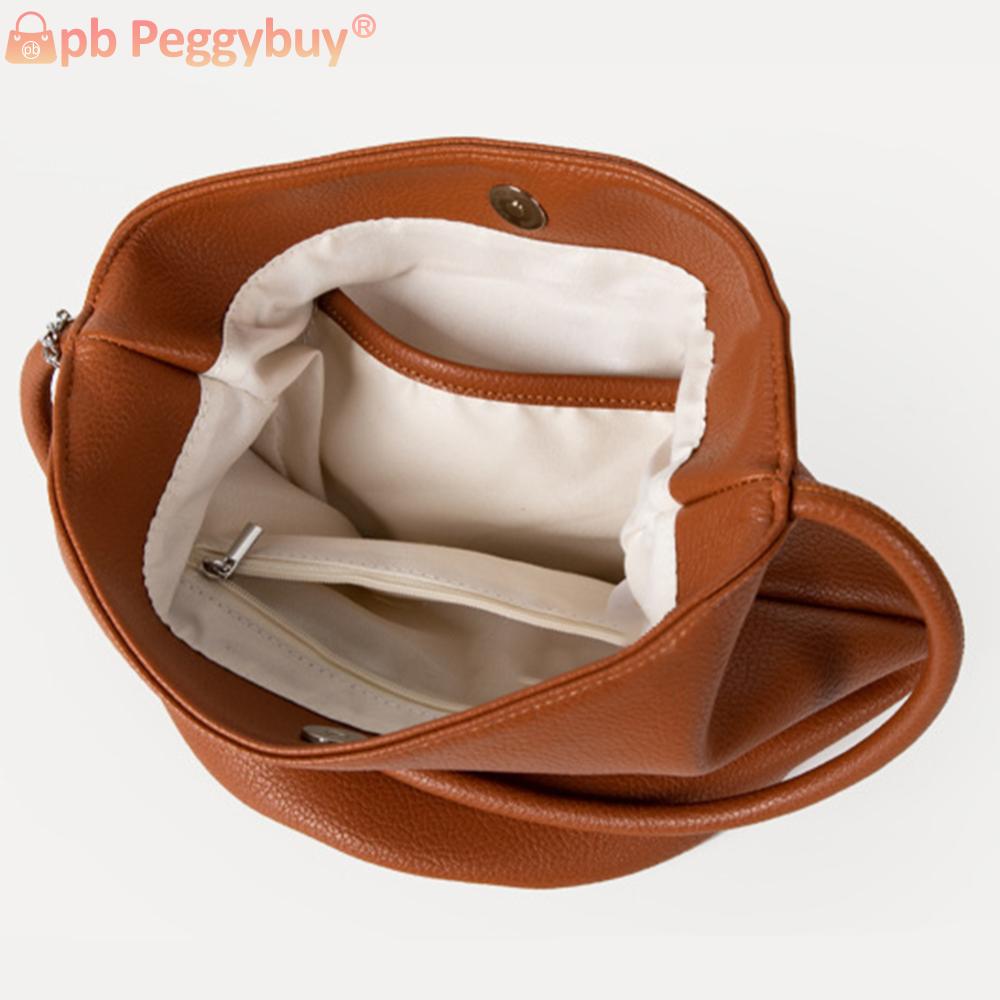 Women PU Bucket Fashion Bag Large Capacity Designer Shoulder Purse Solid Color Elegant Handbag for Outdoor Travel