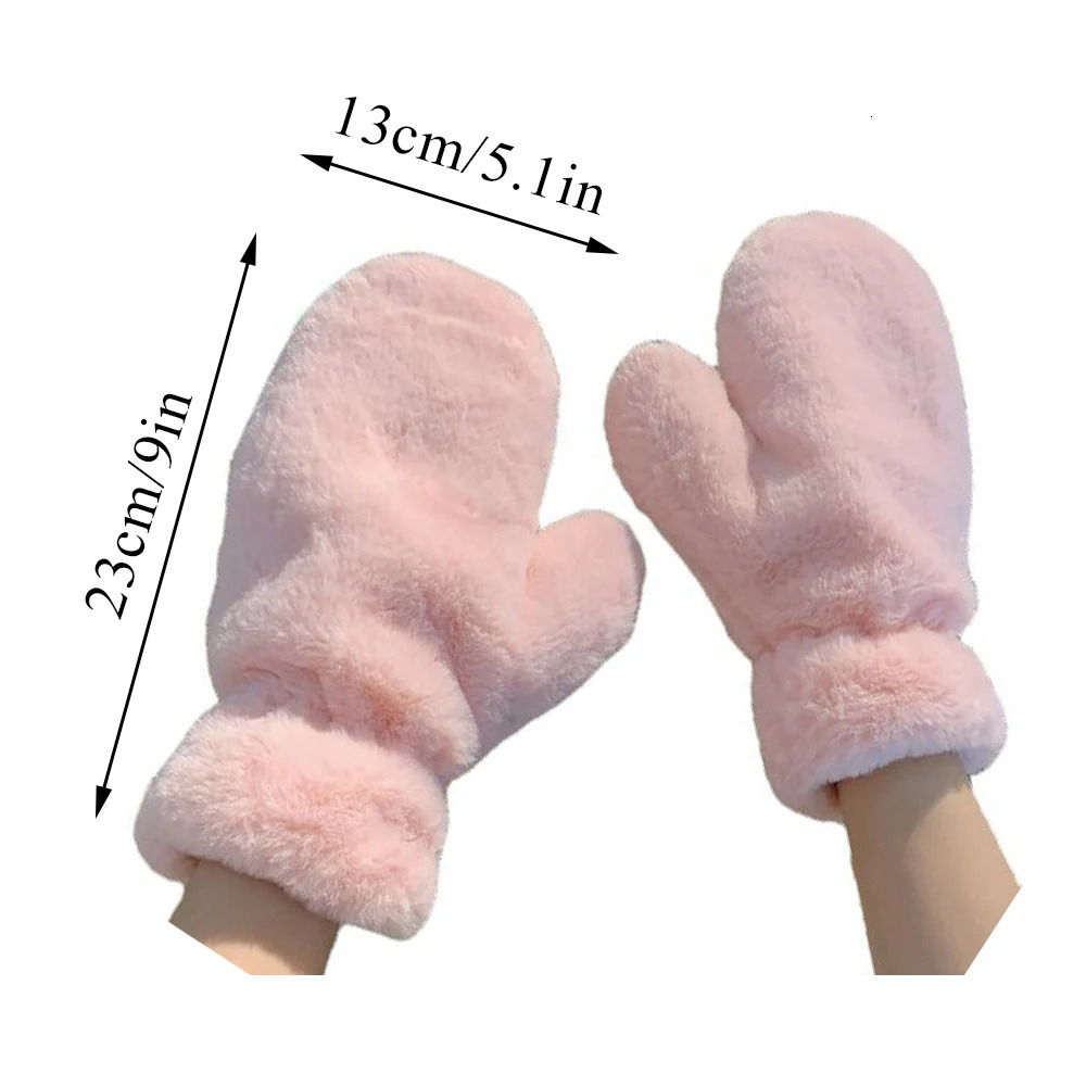Korean Womens Winter Solid Color Plush Fluffy Warm Gloves Thick Windproof Refrigeration Gloves Edition 241107