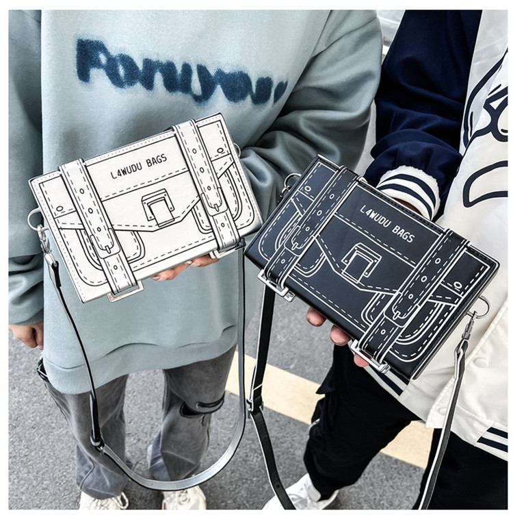 New Creative 2D Cartoon Box Bag Female Novelty Small Crossbody Bag for Women 3D Drawing Paper Comic Handbag Square Bags Unique
