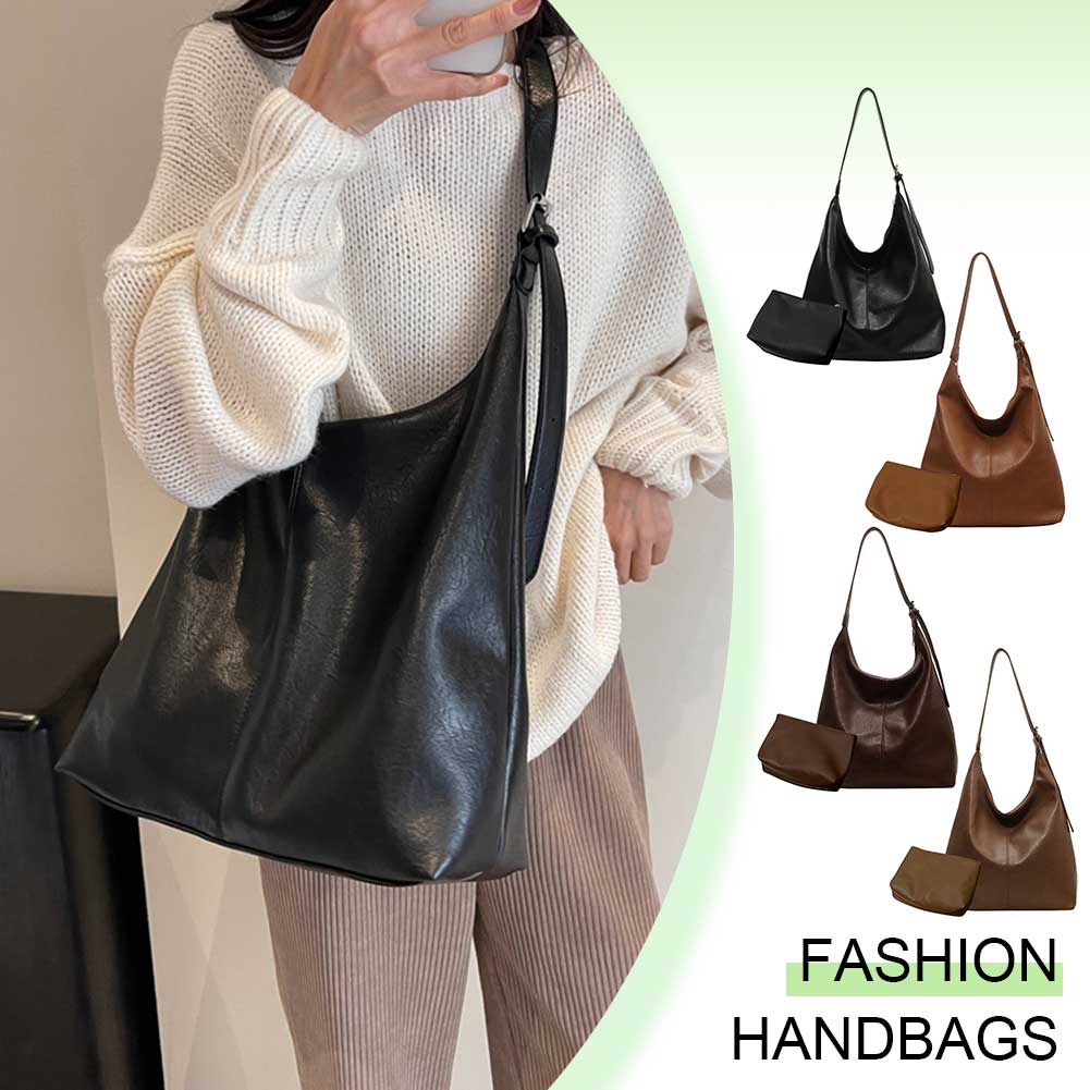 2 Pcs Women Casual Handbag PU Crossbody Bag Stylish Trendy Bag with Adjustable Shoulder Strap All-Match Bag for Daily Office Use