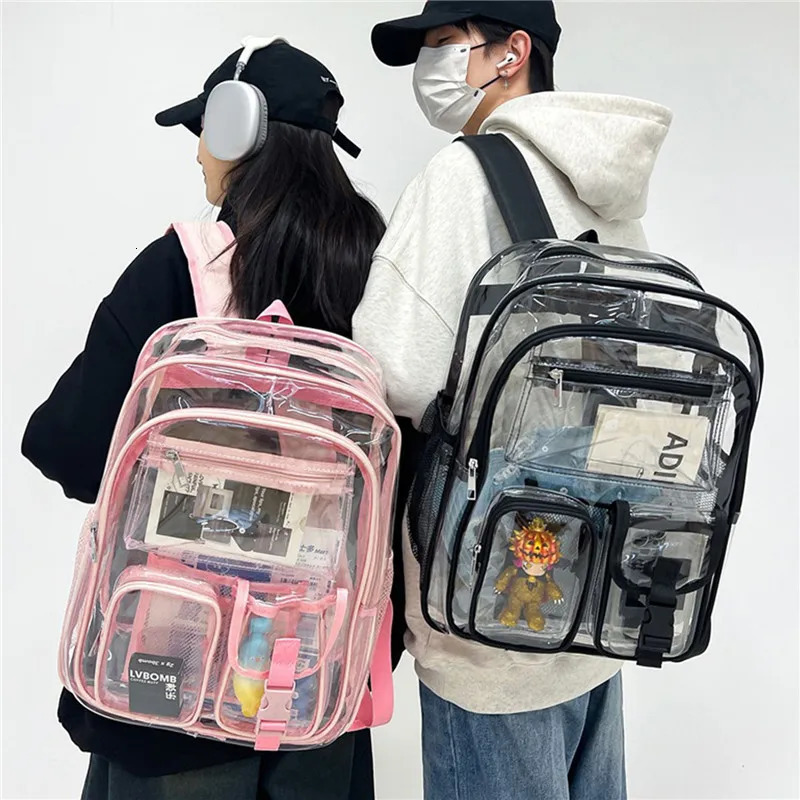 Womens backpack transparent PVC bag transparent backpack teenage student mens transparent school backpack 241106