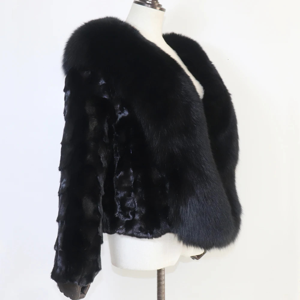 Womens mink coat for winter warmth 100% leather mink coat with fox fur collar high-quality natural mink coat for women 241107