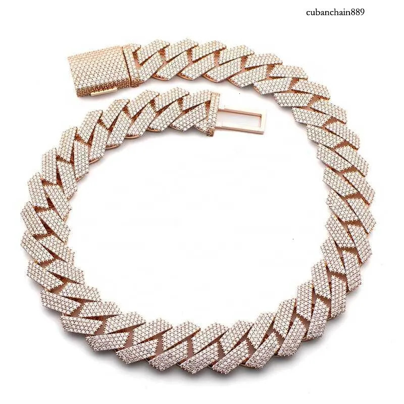 Dia Gold Necklace 20mm Width 3 Row Hop Hip Jewelry Iced Out Moissanite Dias Cuban k Chain Necklaces Designer Bracelet Free
