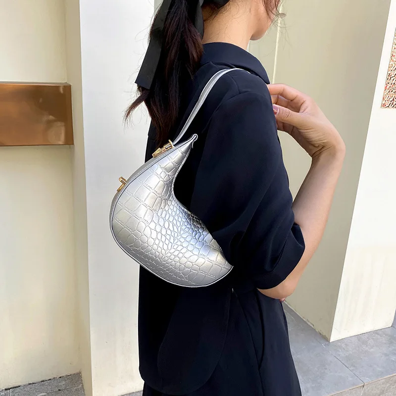 Fashion Alligator Pattern Shoulder Bags for Women Small Handle Underarm Bag Clutch Luxury Pu Leather Female Handbag with Purse