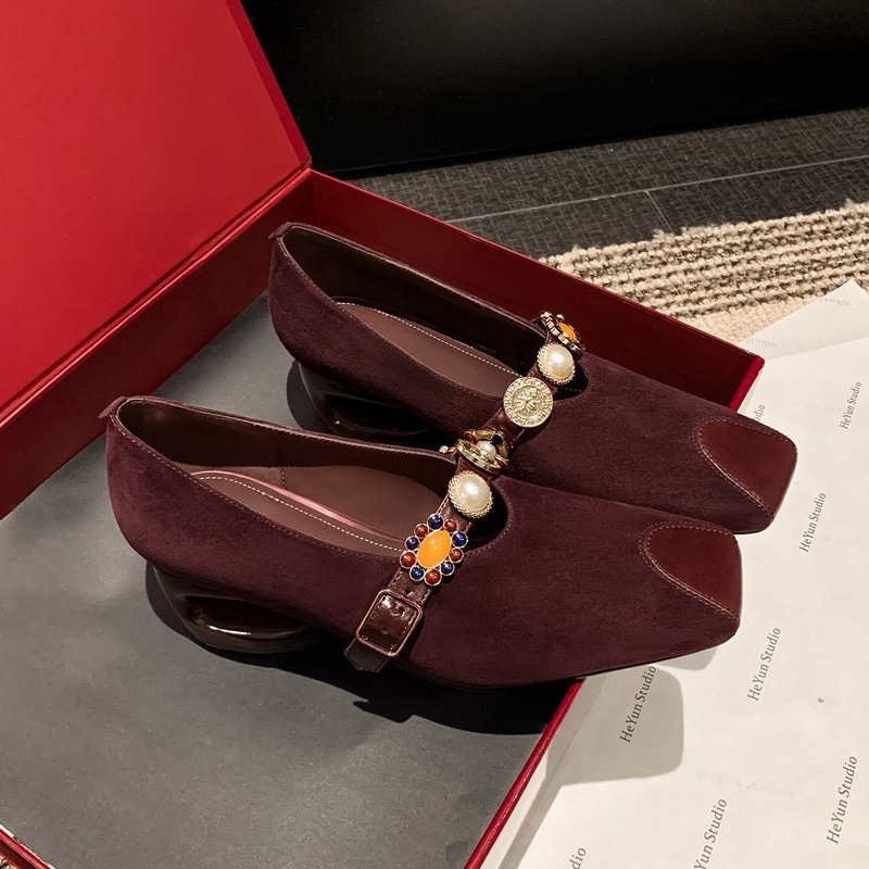 Designer Pearl Buckle Mary Jane Shoes for Women Elegant French Style Exquisite Footwear Black, Red, Brown | Free Shipping 793f