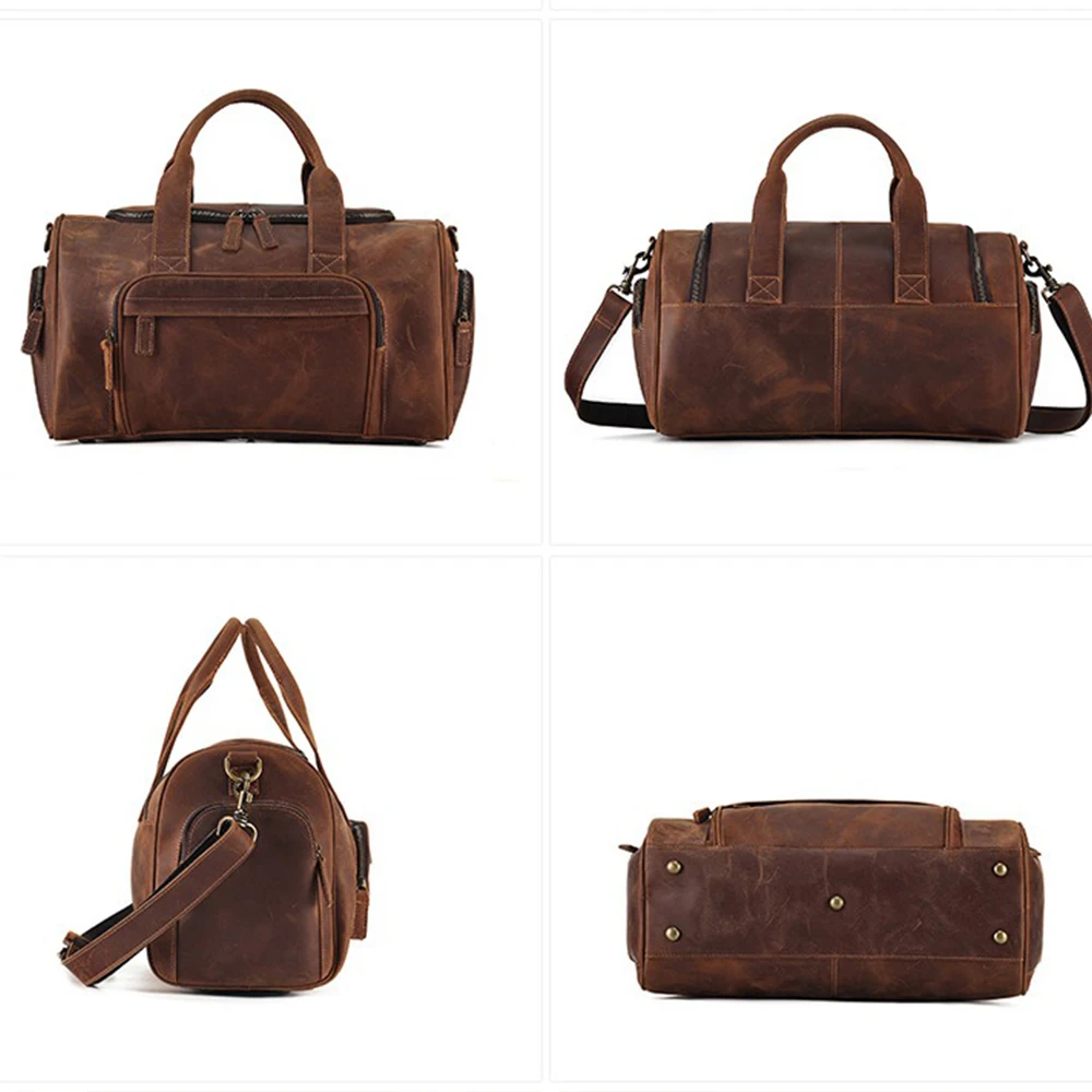 New Fashion Genuine Leather Men's Travel Bag Cowhide Luggage Bag For Man Crazy Horse Leather Crossbody Hand Luggage Shoulder Bag