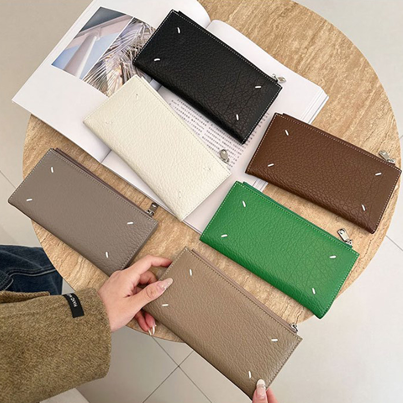 Casual Card Holder Fashion Style Leather Textured Stitching Men Women Coin Purse Zipper Leather Wallet Storage Card Holder