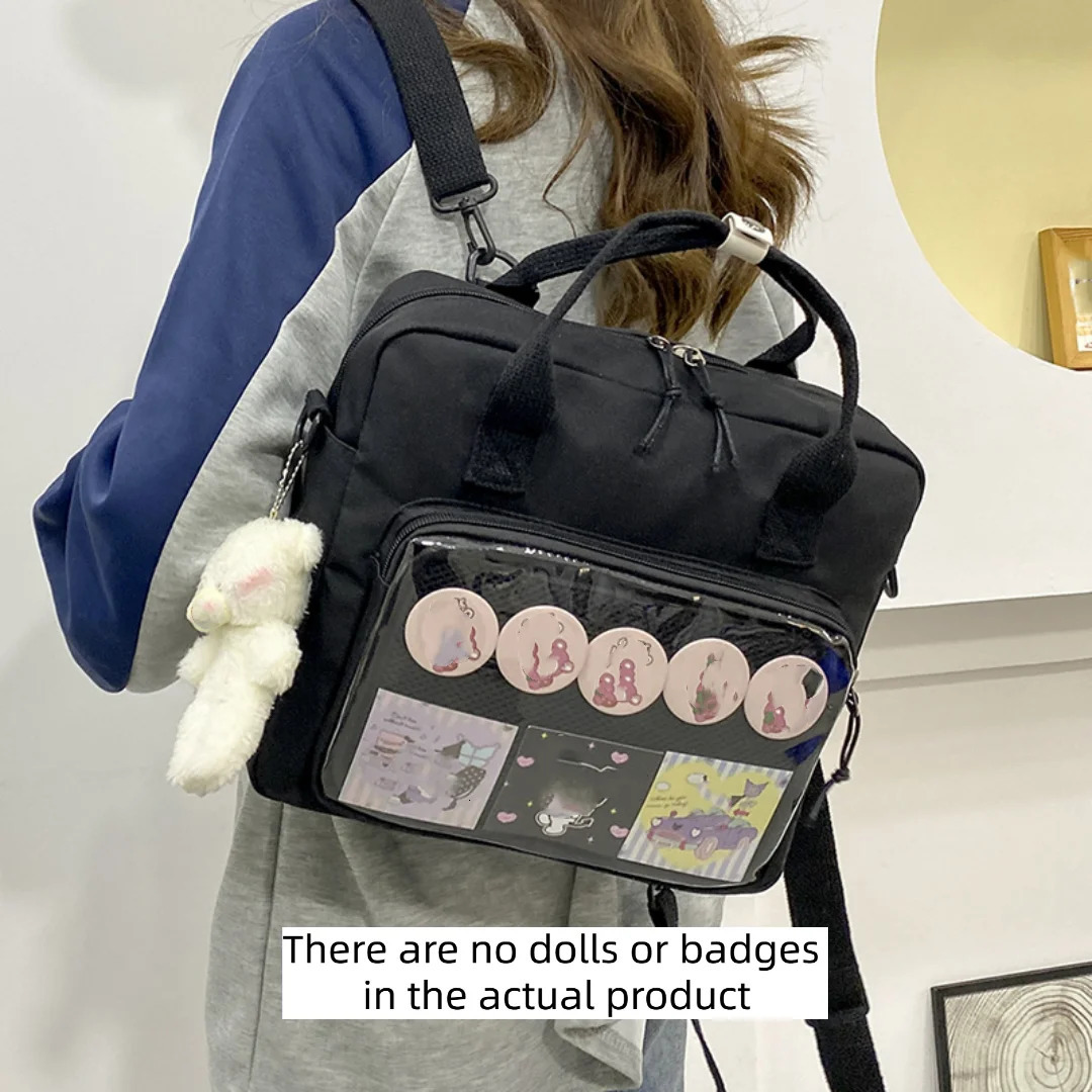 Fashion Y2K Girl Shoulder Bag Japanese Cute Transparent Canvas Itabag Student Personalized Cross Bag Backpack 241107